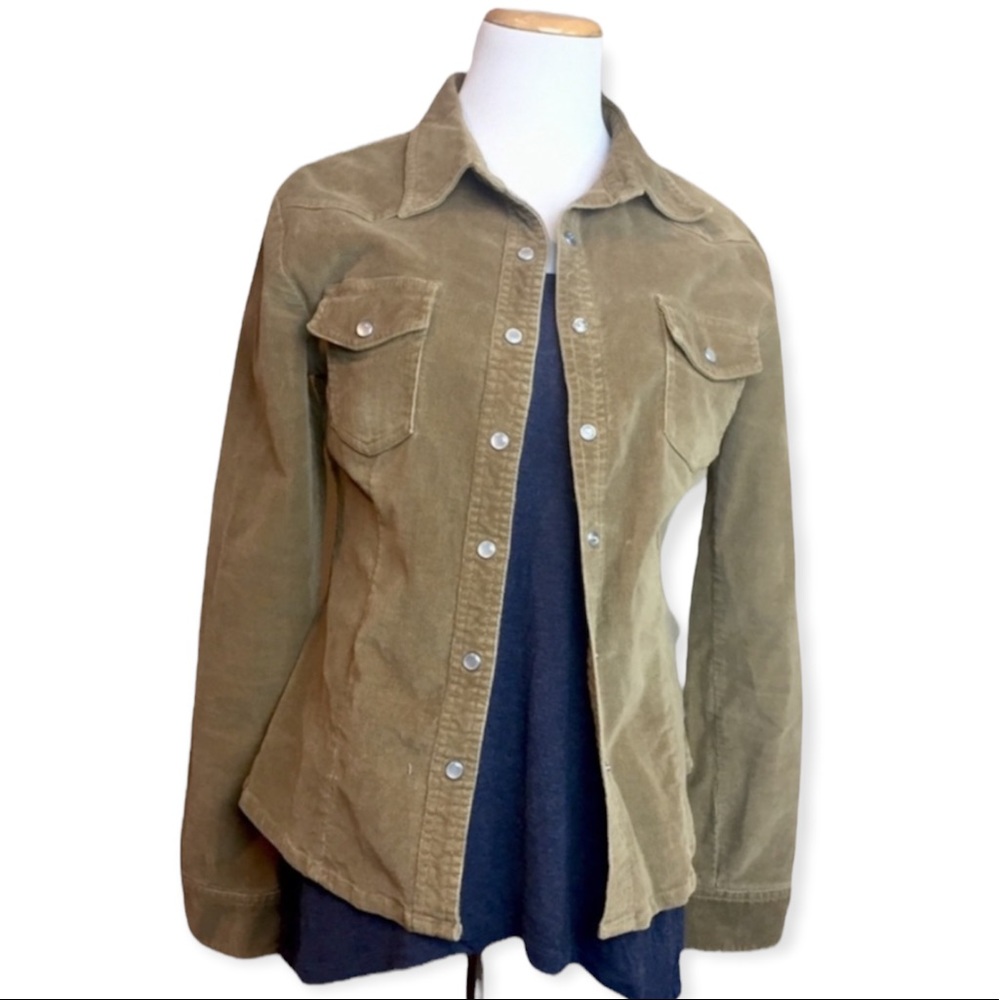 PERISCOPE Tan Snap Corduroy Western Utility Shirt Y2K Vintage Layer Collar